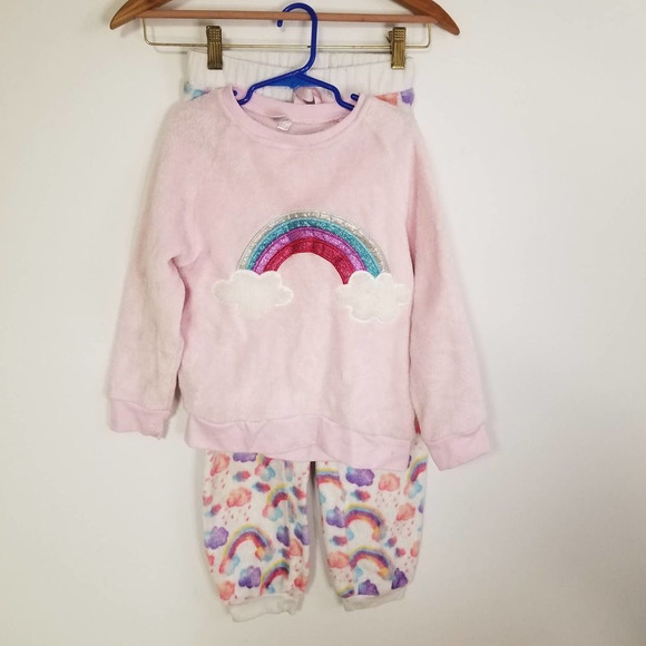 Rainbow pjs plush fuzzy 14 girls fuzzy Sweater Pants - Picture 1 of 6